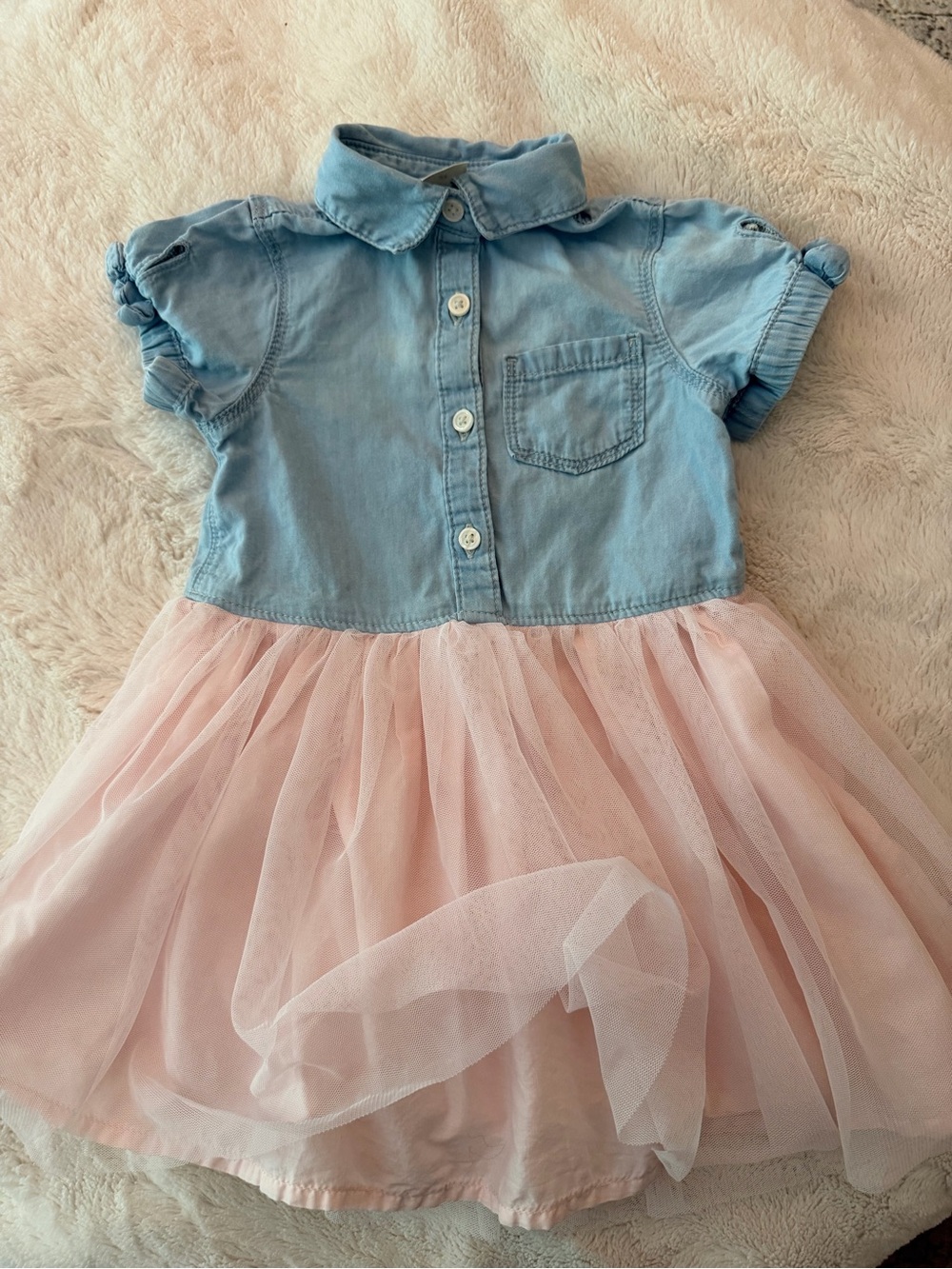 OshKosh B'gosh Light Blue Denim-Style Top with Pink Tulle Skirt